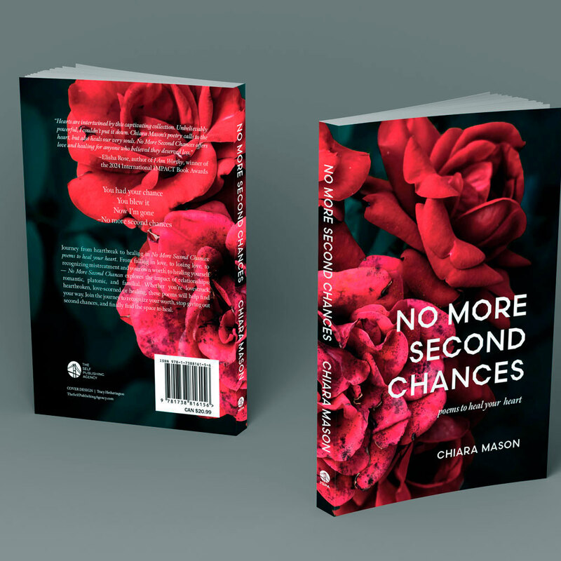 Book Cover Design, Chiara Mason, TSPA. 
A close up bouquet of  red roses with one rose dying 